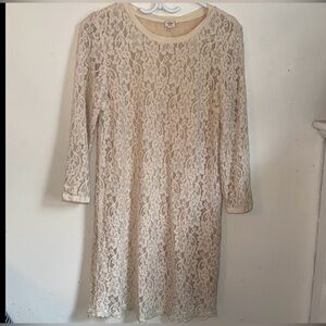 Wilfred Cream Lace Long-Sleeve Shift Dress Size M Aritzia